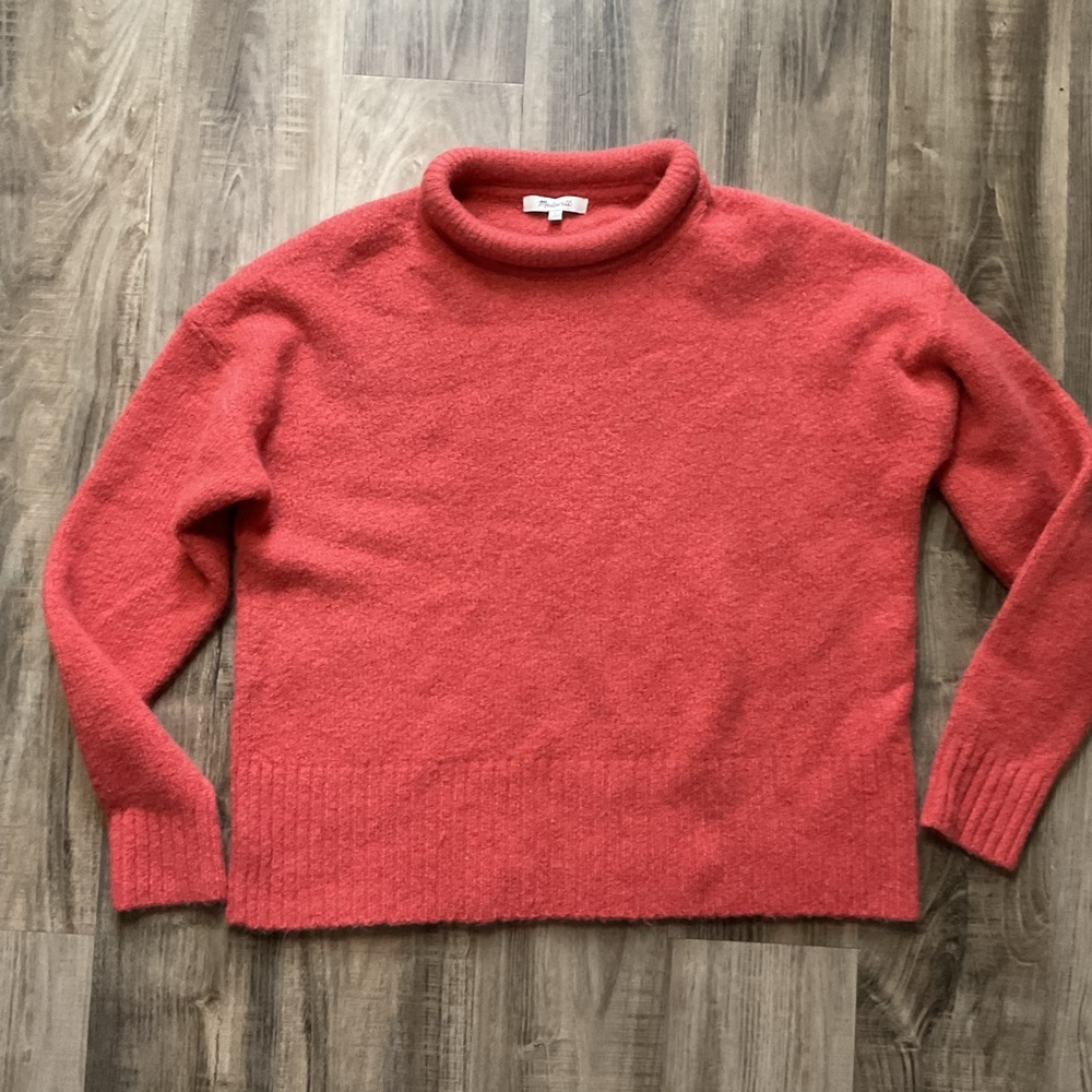 Madewell Fulton Pullover Sweater Size Medium Red Orange Roll Neck Wool Alpaca